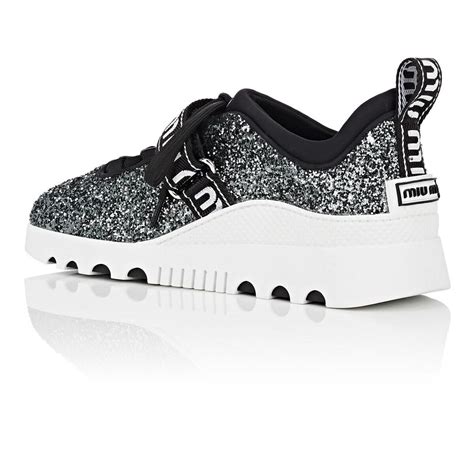 Miu Miu Logo Glitter Platform Sneakers 